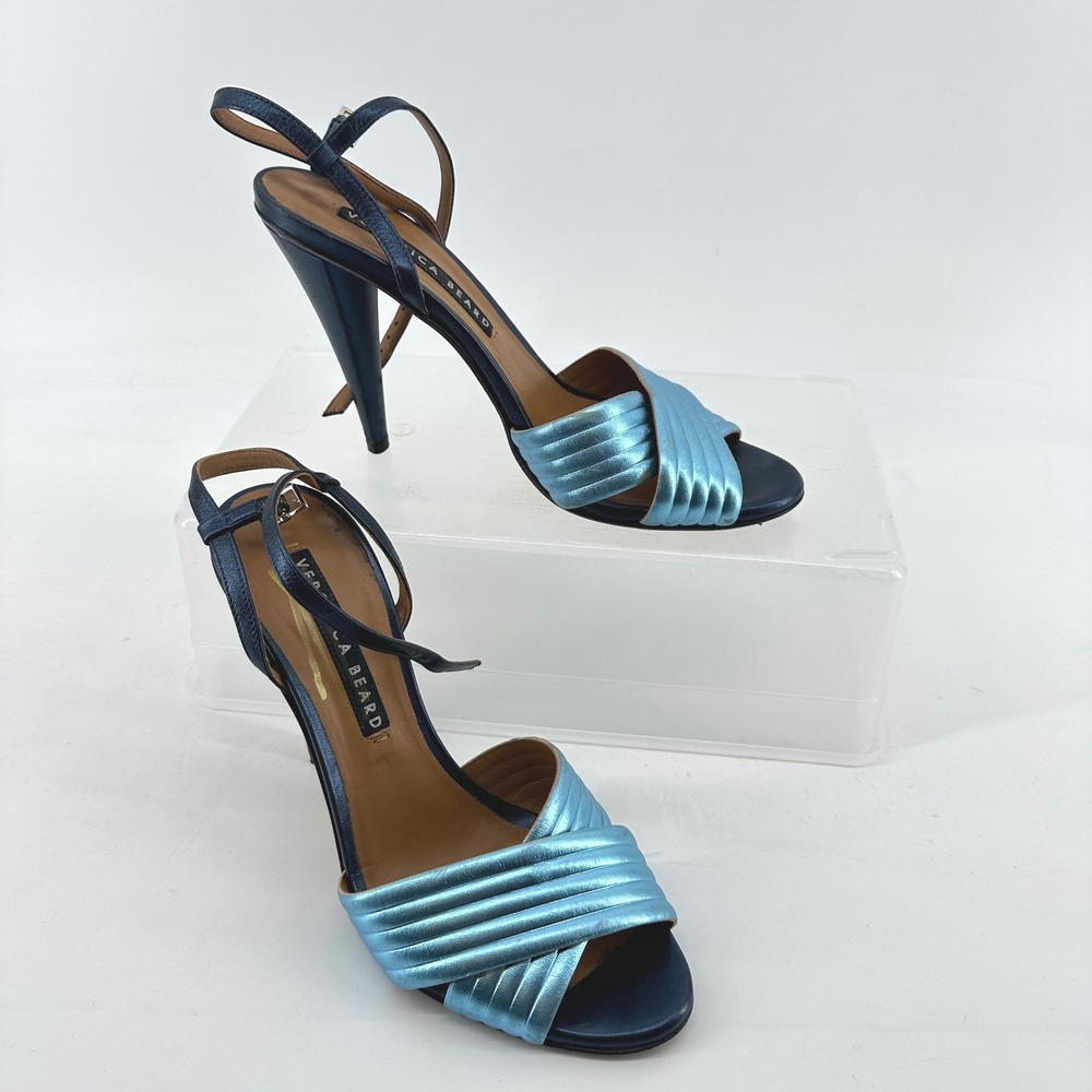 Veronica Beard Metallic Heeled Sandals Designer Luxury Shimmer Womens 40 US 10